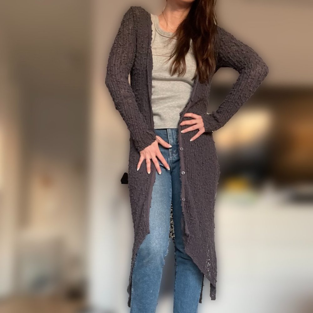 Free People Long Knit Cardigan in Plum